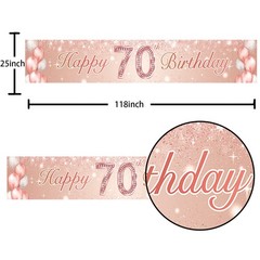 Happy 70th Birthday Rose Gold Banner Backdrop Balloon Confetti 70, Multi