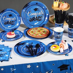 202 Pieces Congrats Grad Party Supplies serves 24 blue black white