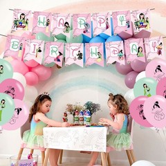 Mulan Princess Birthday Party Decorations, Pink & Green Cartoon Theme Party S…