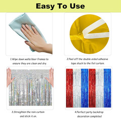 2 Pack Rainbow Foil Fringe Curtains, 3.3×6.6 Ft Metallic Tinsel Backdrop Party D