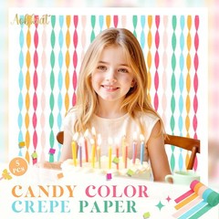 Rainbow Party Streamers 5 Rolls Crepe Paper for Birthdays, Weddings, Showers