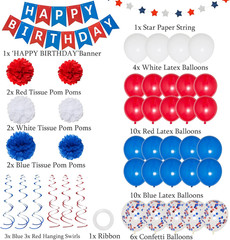 Blue White and Red Birthday Decorations, Patriotic Party Supplies Kit for Men Wo