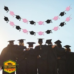 Vofrise 2026 Pink Glitter Graduation Banner, Congrats Grad