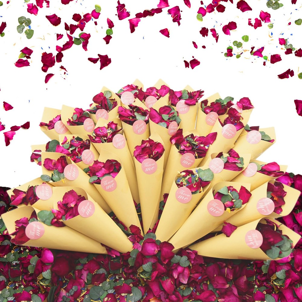 Red Rose Petals Eucalyptus Leaves Wedding Confetti 3 Quarts 30 Cups