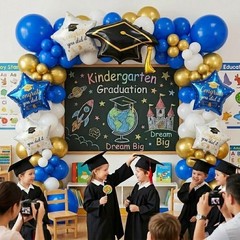 130PCS 2026 Royal Blue Gold White Graduation Balloon Arch Kit Garland Decorat…