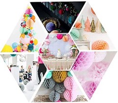 24 Pack Colorful Paper Decorations Honeycomb Balls Pom Poms Fans Mexican