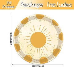 30PCS Boho Sun Plates First Trip Around the Sun Birthday Decorations 9 Inch