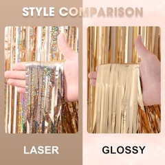 3 Pack 3.3 x 8.2 ft Laser Champagne Foil Fringe Backdrop 23 Laser Champagne