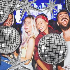 Disco Ball Balloons for 70S Disco Party Decor, 22 Inch Large 4D Metallic Silver