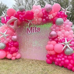 24PCS Pink Shimmer Wall Backdrop Panels 12″x12″ Square Sequins on Grid