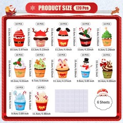 120 Pcs Large Christmas Cupcake Paper Cutouts Glue Points Holiday Wall Decor