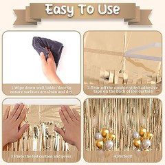 2 Pack Foil Fringe Backdrop Curtains, 39.6″W x 98.4″L (Pack of 2) Champagne