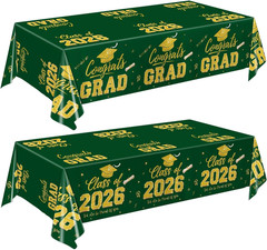 Graduation Decorations 2026, Green and Gold Graduation Tablecloths, 2 Pack Congr