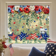 8 Sheets Patriotic Window Clings Large 4th of July Window Stickers Red Blue Whit