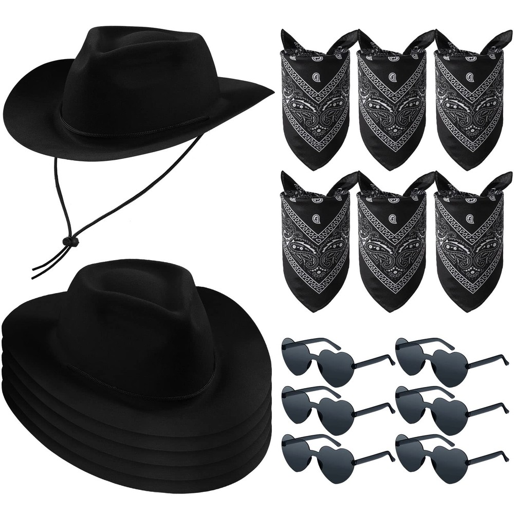 18 Pcs Western Cowboy Plastic Hat Set Include 6 Hats 6 Paisley Bandanas 6 Pai…