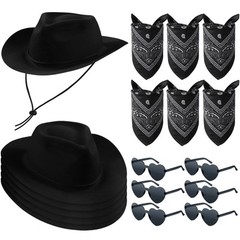 18 Pcs Western Cowboy Plastic Hat Set Include 6 Hats 6 Paisley Bandanas 6 Pai…