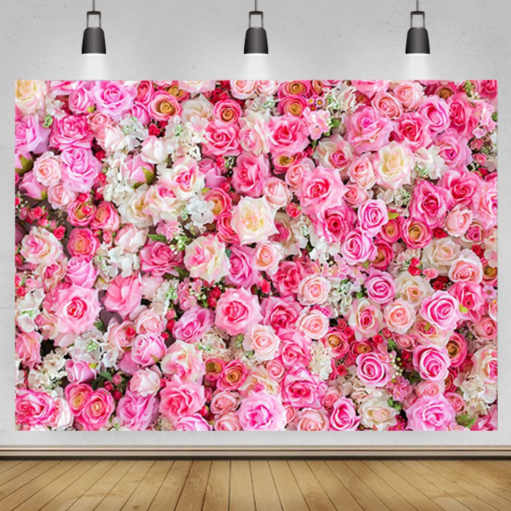 Fresh Floral Wall Backdrop Pink Rose Flower Wedding Party Photo background Decor