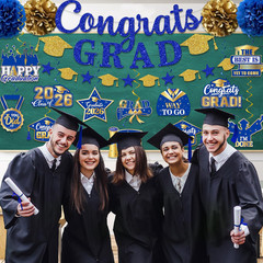 Graduation Decorations 2026, Glitter Congrats Grad Banner Hanging Swirls and Tis