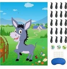 Pin The Tail On The Donkey Party Game 40 Tails Kids Birthday Poster W/ Blindfold