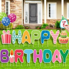 16Pcs Happy Birthday Yard Sign with Stakes,15″ Large Birthday Yard Signs Outdoor