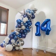 Blue White Silver Balloon Arch Kit, Navy Blue Silver White Balloon Garland wi…