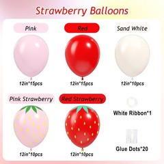 60pcs Strawberry Balloons 12inch with Sand White Pink and Red Balloons for St…