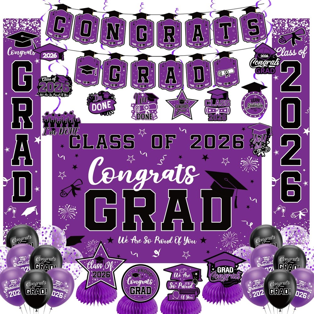 Graduation Decorations 2026 Purple Set, 60 inches x 40 inches,