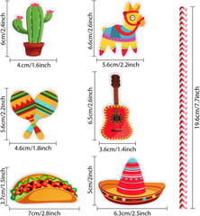 72 Pcs Mexican Fiesta Paper Straws & Toppers Taco Tuesday Party Favors Decor Set