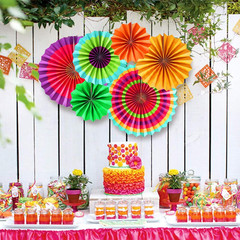 12PCS Multi-Color Hanging Paper Fans, Fiesta Party Decorations, Photo Props for