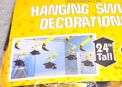 Graduation Hanging Decorations Black Gold Foil Plastic 14 Pack Swirls Hats Party