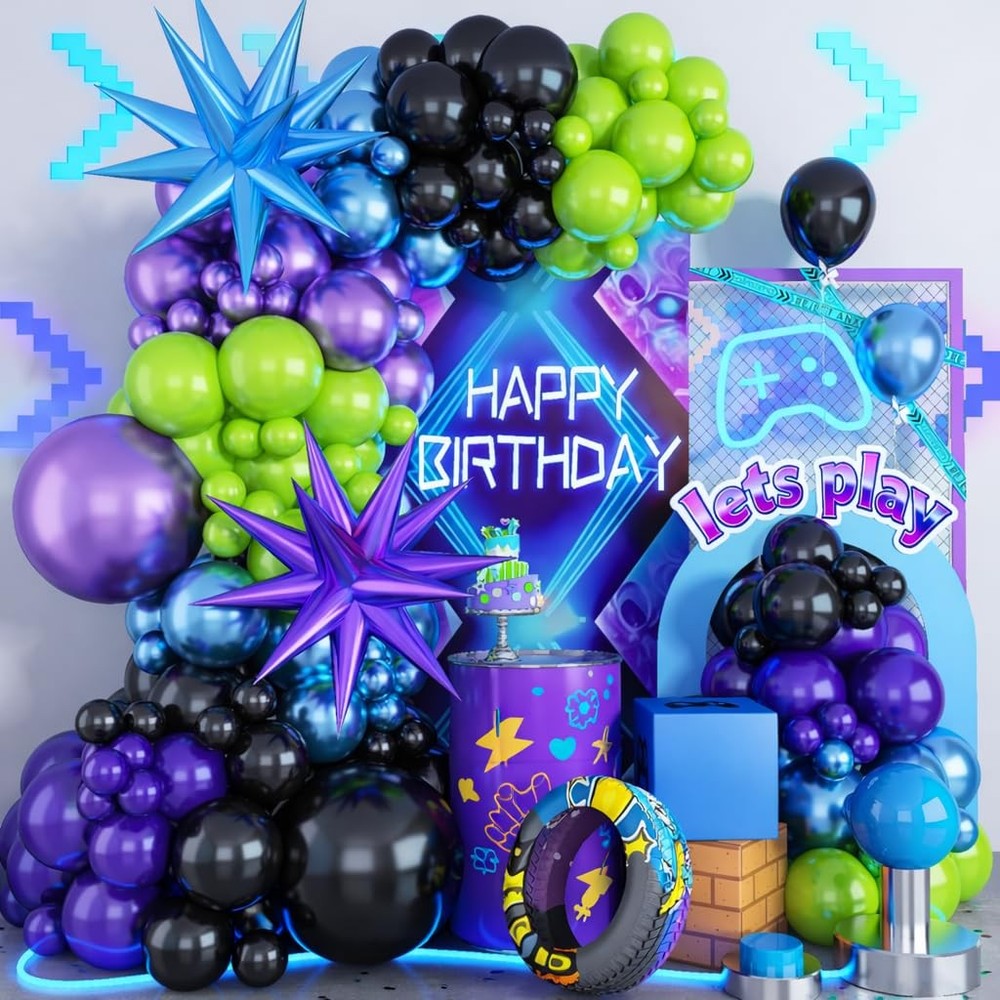 Blue Purple Balloon Garland Arch Kit, 104 PCS Metallic Purple Blue Black and …