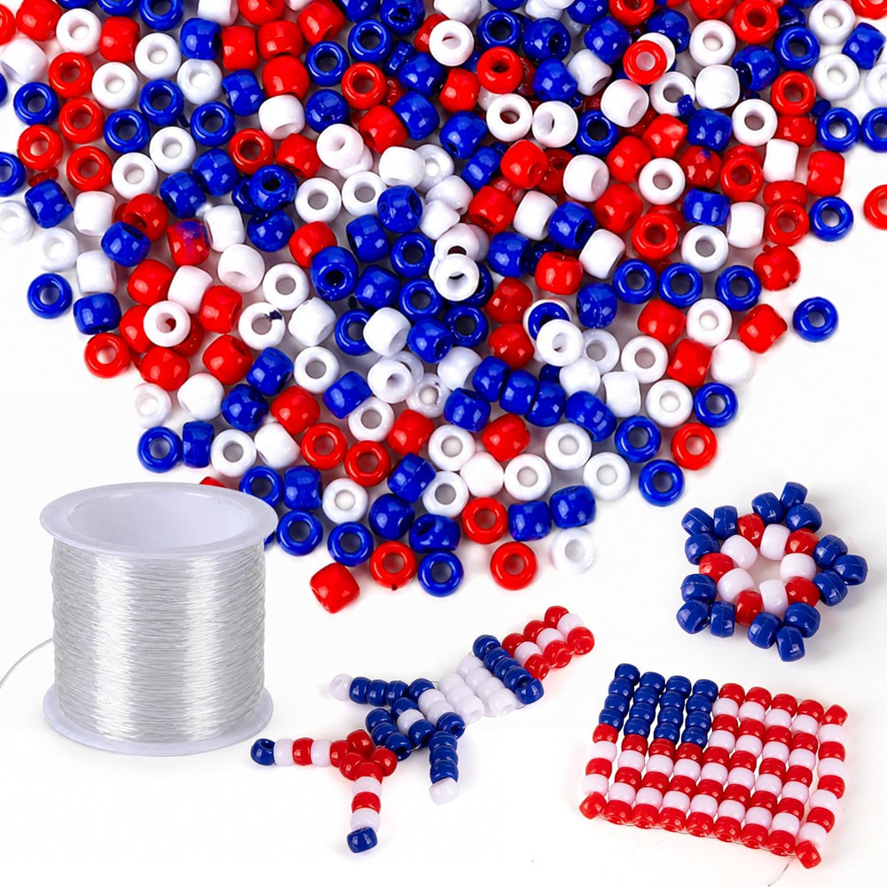ArtCreativity 1000+ PCS Patriotic Beads Kit for Kids – Red White and Blue Plasti