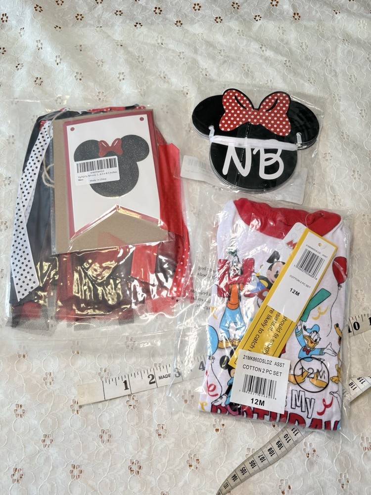 Mickey Mouse Minnie Mouse Girl 1st Birthday Party Decor + Birthday Jammies Pjs