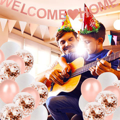 15 Pcs Welcome Home Banner Kit: Rose Gold Glitter Welcome Back Balloon Banner De
