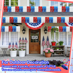4 Pack Each 10Ft Foil Fringe Garland 4Th of July Parade Floats for Trailer Car,
