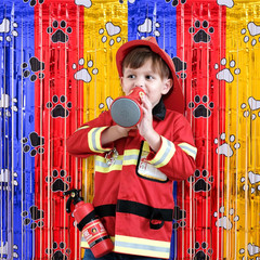 Paw Birthday Decorations,2Pack Blue Red Yellow Foil Fringe Curtains | Pawty Birt
