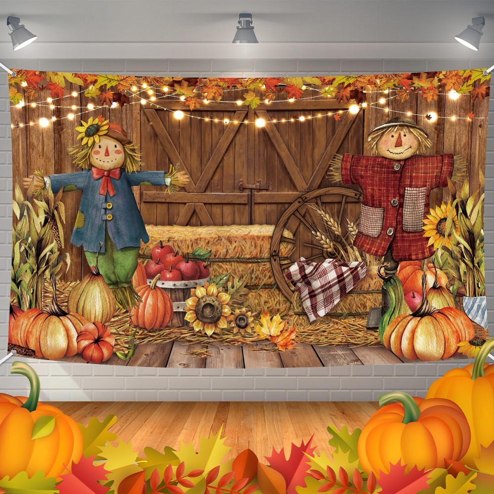 Fall Thanksgiving Banner Autumn Party Background Decorations orange
