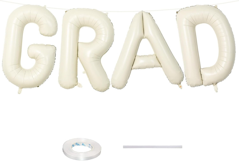 40 Inch Beige GRAD Balloons for Graduation Party Decorations, Large Cream White