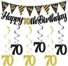 70Th Birthday Decoration for Men Women Happy 70Th Birthday Banner Hanging Swirls