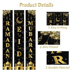 3pcs Ramadan Mubarak Banner Ramadan Mubarak Porch Sign Banner Eid Decorations…