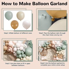 Dusty Green Neutral Balloon Garland Arch Kit, Sage Green Nude Cream Sand Whit…