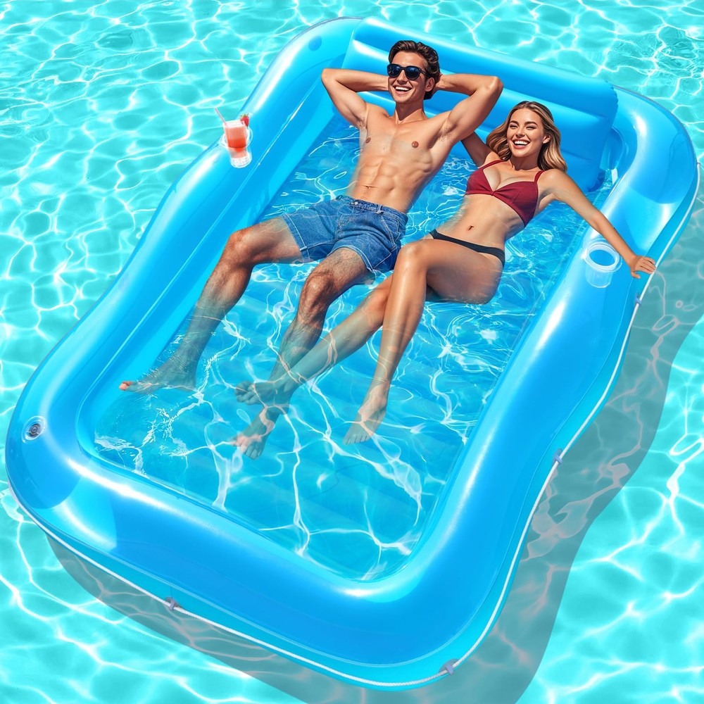 Inflatable Tanning Pool for 2 Person, 81»x 60» Tanning Pool Lounger Float w…