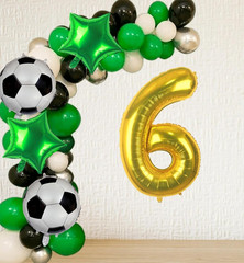 Soccer Balloons 6Th Birthday Decorations for Boys, 40 Inch Big Gold Balloon Numb