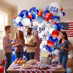 Labor Day Decorations Balloon Arch Kit with Statue of Liberty Labor Day Backdrop
