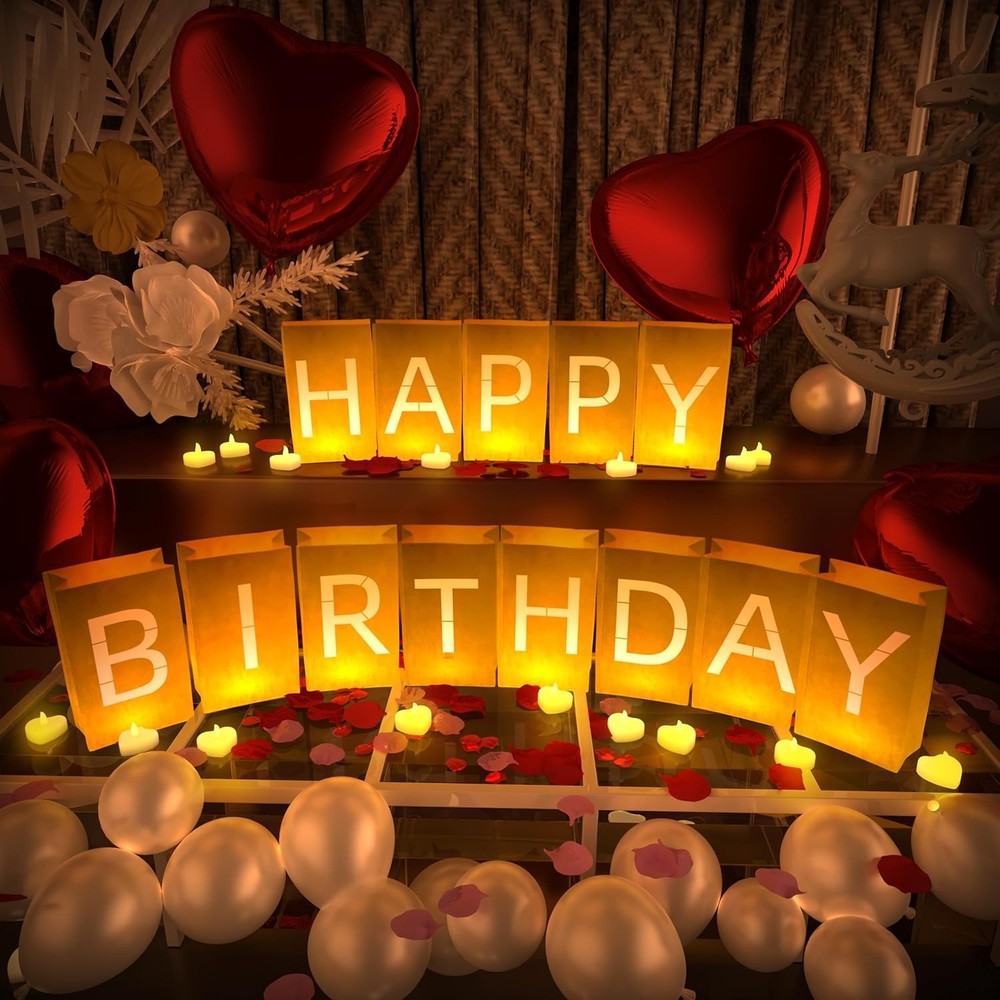 Happy Birthday Decorations, Include Light up Letters, with Tea Lights Candles