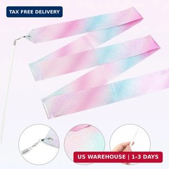 2 PCS Gymnastics Training Ribbon with Dancer Wand, Sparkling Dance Ribbons Twirl