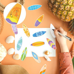 60 Pcs Surfboard Cutouts with Glue Points, Hawaii Summer Paper Cut Outs for Bull