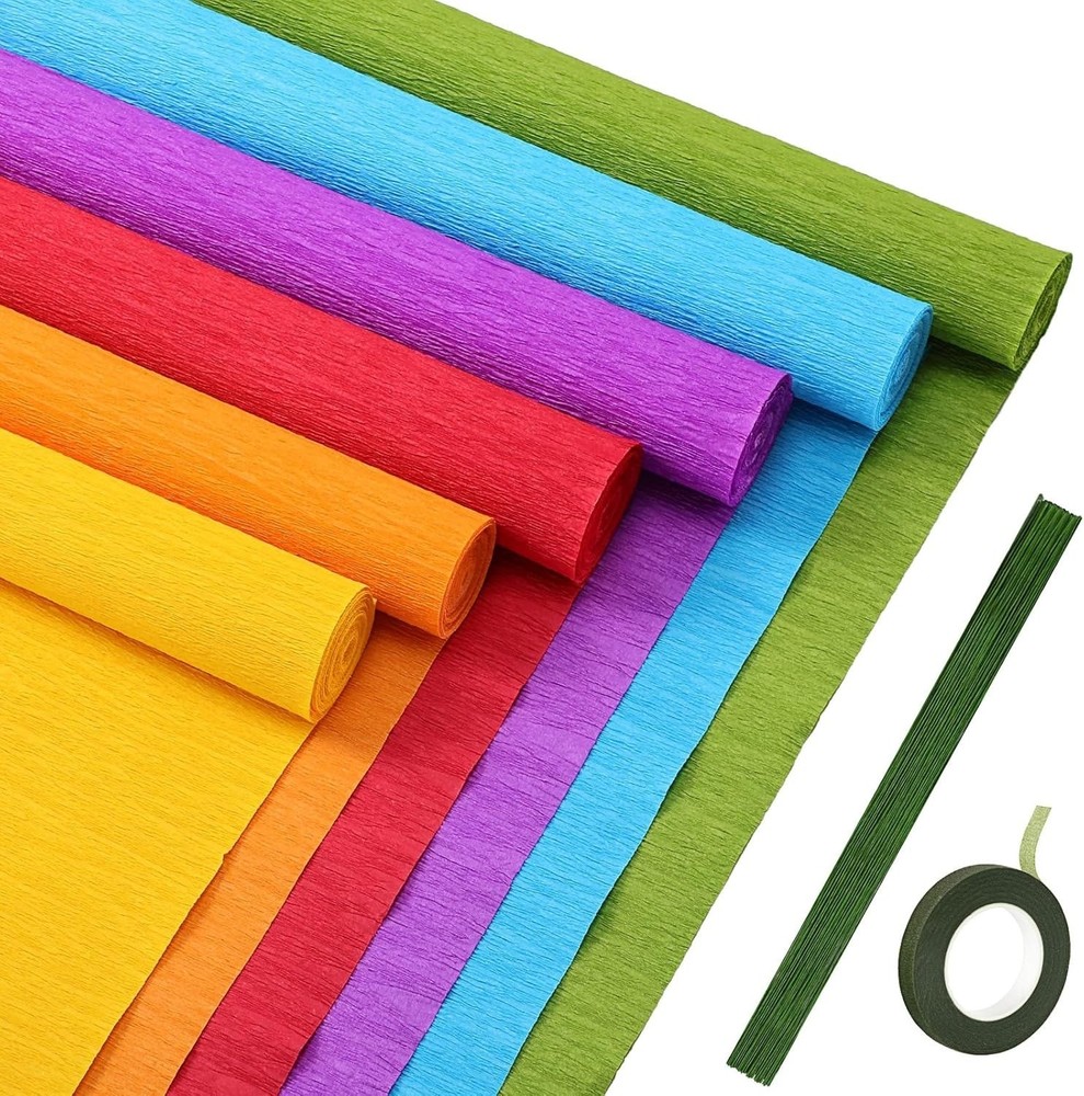 Crepe Paper Flower DIY Kit 6 Rolls & 50 Floral Wire Set Rainbow Wedding Birthday