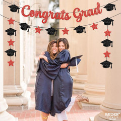 Graduation Decorations 2026 | Glitter Congrats Grad Banner Red and Black – 10 Fe