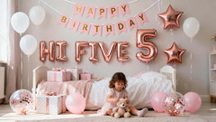5Th Birthday Decorations Rose Gold for Girls,Hi Five Birthday Balloons 5Th Birth